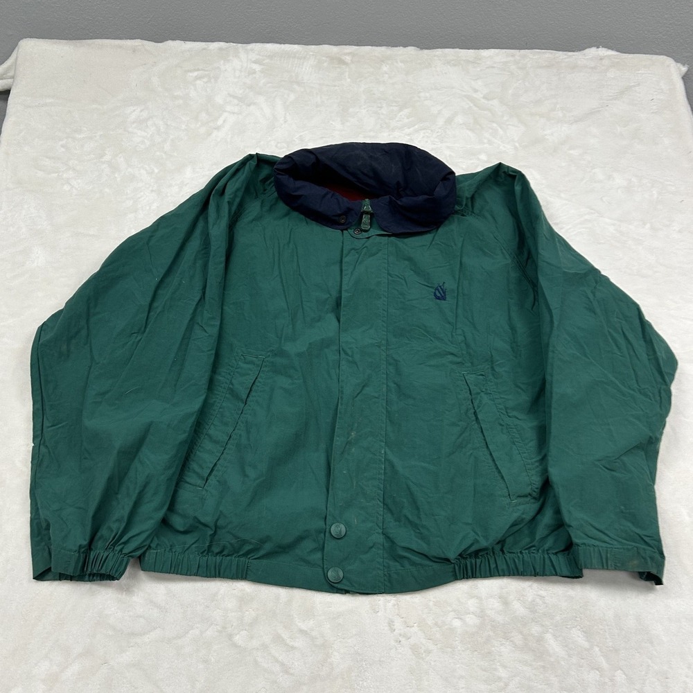 Nautica Bomber Jacket Mens XL Green Vintage Sailing Windbreaker Fleece Lined